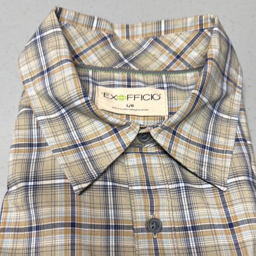 ExOfficio Men's Plaid Shirt - Tan and Blue.  [NWOT]